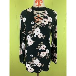 No Boundaries Black Shirt SZ S Floral Long Sleeve Soft Fabric Stretch